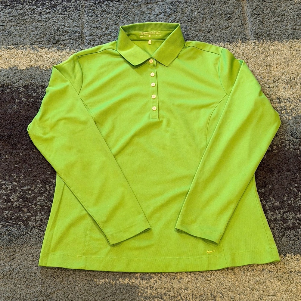 Nike Golf Dri-Fit Long Sleeve Polo Shirt Green Women's XL Athletic Performance